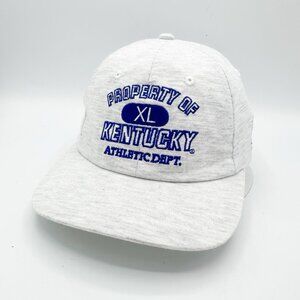 VTG 90s Property Of Kentucky Wildcats Athletic Block Head Gray Strapback Hat NEW